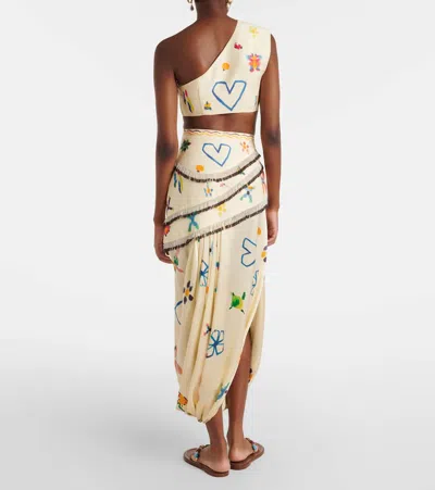 Alemais Alémais Sidi Embellished Linen-blend Midi Skirt In White