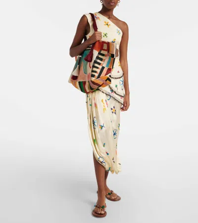 Alemais Alémais Sidi Embellished Linen-blend Midi Skirt In White