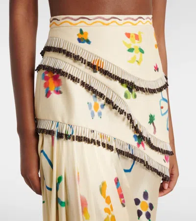 Alemais Alémais Sidi Embellished Linen-blend Midi Skirt In White