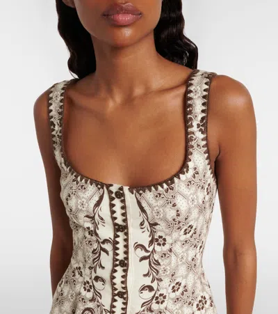 Alemais Alémais Printed Linen And Cotton Minidress In Neutral