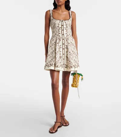 Alemais Alémais Printed Linen And Cotton Minidress In Neutral