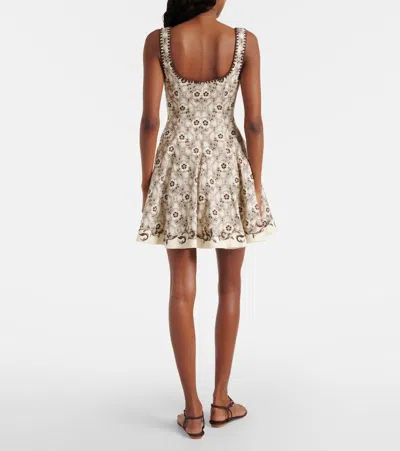 Alemais Alémais Printed Linen And Cotton Minidress In Neutral