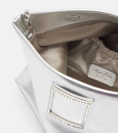 Roger Vivier Trompette Metallic Leather Clutch In Red