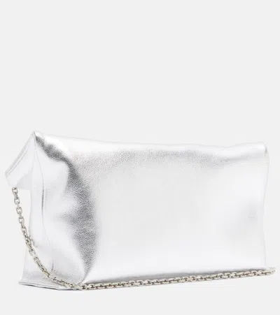 Roger Vivier Trompette Metallic Leather Clutch In Red