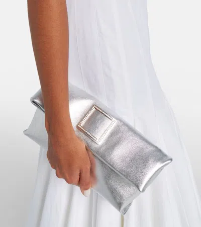 Roger Vivier Trompette Metallic Leather Clutch In Red