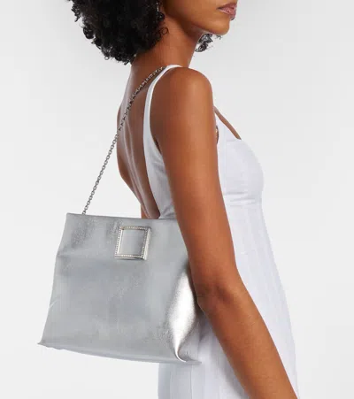 Roger Vivier Trompette Metallic Leather Clutch In Red