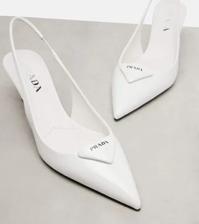 Prada Slingback Sandals Pointed Toe Stiletto Heel In White