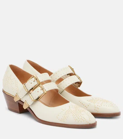 Chloé Susan Studded Textured-leather Mary Jane Pumps In Multi