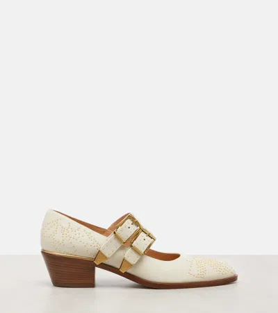 Chloé Susan Studded Textured-leather Mary Jane Pumps In Multi
