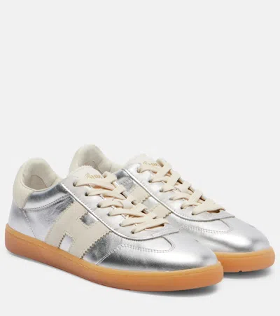 Hogan Cool Metallic Leather Sneakers In Silver