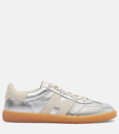 Hogan Cool Metallic Leather Sneakers In Silver