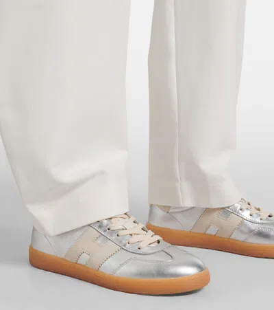 Hogan Cool Metallic Leather Sneakers In Silver