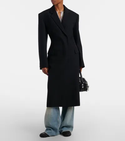 Acne Studios Double-breasted Peplum Wool Coat In Black
