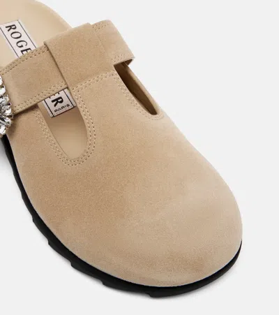 Roger Vivier Slidy Viv Closed T-strap Mule In Neutral