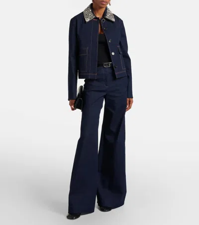 Veronica Beard Barrington Crystal-embellished Denim Jacket In Blue