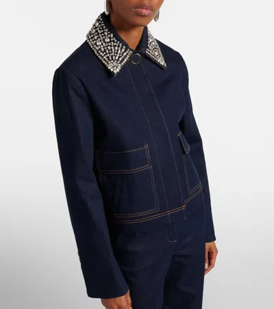 Veronica Beard Barrington Crystal-embellished Denim Jacket In Blue