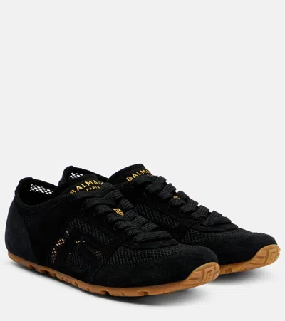 Balmain Racer 45 Suede And Perforated Mesh Sneakers In Multi