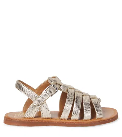 Pom D'api Plagette Strap Metallic Leather Sandals In Silver