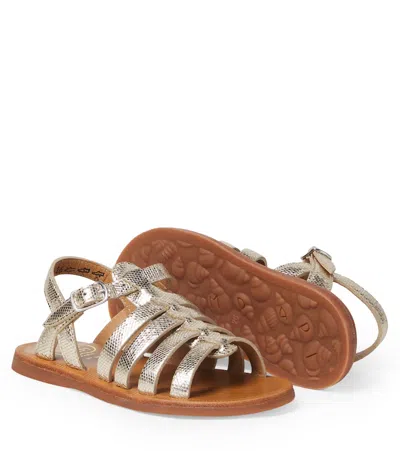 Pom D'api Plagette Strap Metallic Leather Sandals In Silver