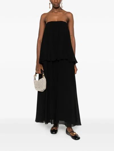Chloé Open-back Embellished Tiered Silk-georgette Maxi Dress In Black
