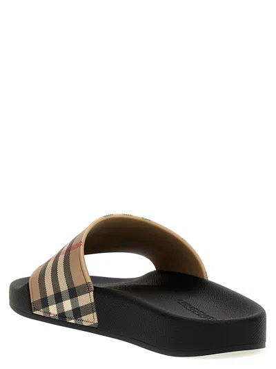 Burberry Brown Slides Sandals With Vintage Check Motif In Polyurethane In Multi
