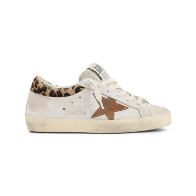 Golden Goose Super Star Leather Upper Horsy Leo Printed Collar Suede Star Sneakers White In Neutral