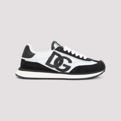 Dolce & Gabbana Dg Cushion White And Black Low Top Sneakers With Logo Print In Mixed Materials Woman