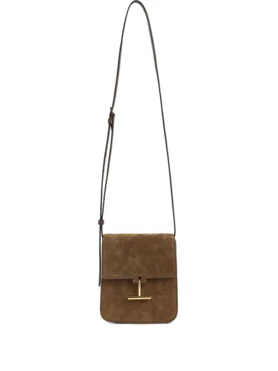 Tom Ford Mini Leather-trimmed Suede Shoulder Bag In Brown