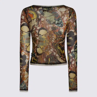 Jean Paul Gaultier Long Sleeve Sheer Butterfly Print Top In Multi