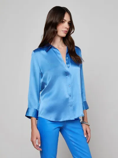L'agence Dani Three-quarter Sleeve Top In Blue
