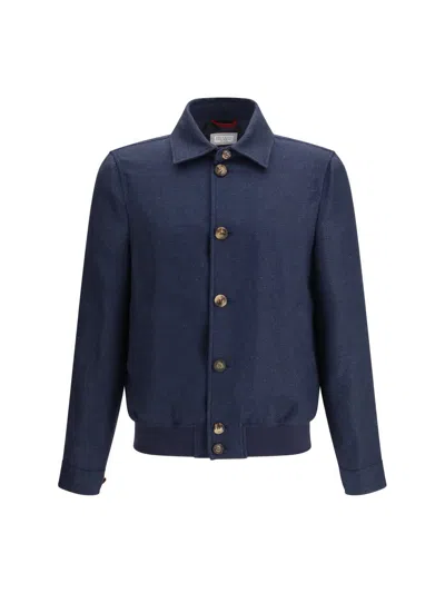 Brunello Cucinelli Hopsack Jacket In Blue