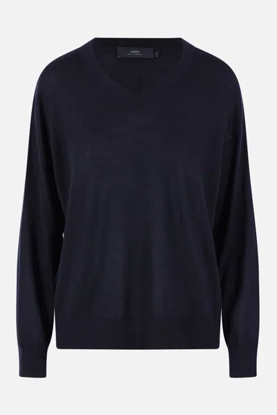 Arch4 V-neck Ribbed Sweater In Blue