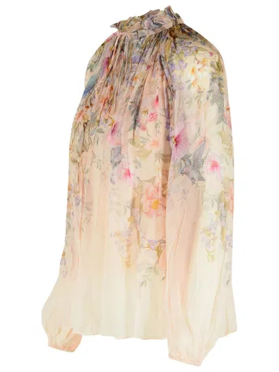 Zimmermann 'rebellion' Viscose Cream Blouse In Pink