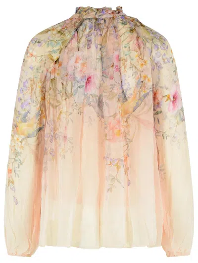 Zimmermann 'rebellion' Viscose Cream Blouse In Pink