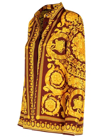 Versace Brown And Gold 'baroque' Silk Shirt In Red
