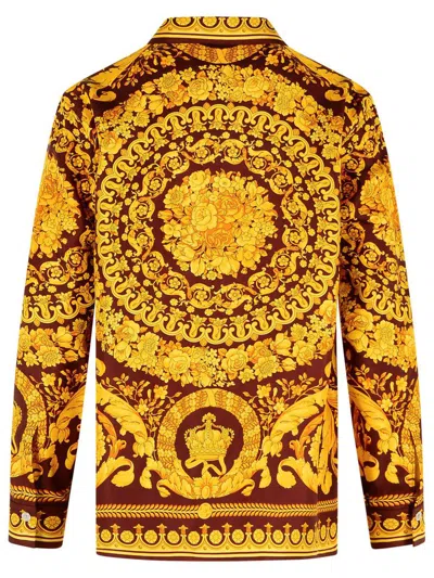 Versace Brown And Gold 'baroque' Silk Shirt In Red