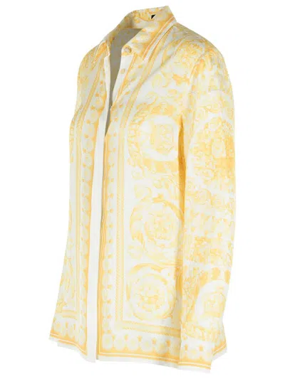 Versace White And Beige 'baroque' Silk Shirt In Yellow
