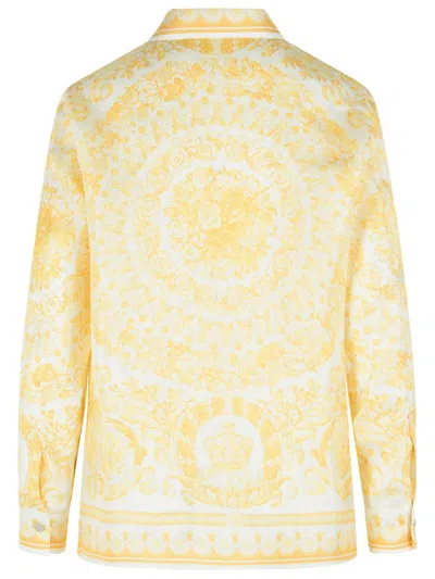Versace White And Beige 'baroque' Silk Shirt In Yellow