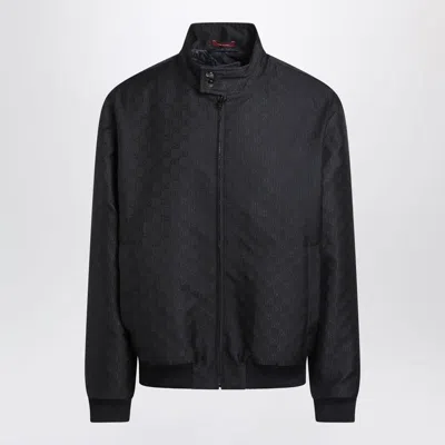 Gucci Gg Ripstop Jacket High Collar Ribbed Cuffs In Blue