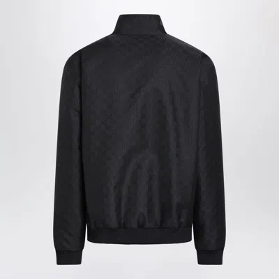 Gucci Gg Ripstop Jacket High Collar Ribbed Cuffs In Blue