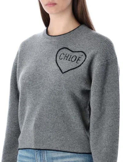 Chloé Chloe Logo Embroidered Wool And Cashmere-blend Jumper In Gray