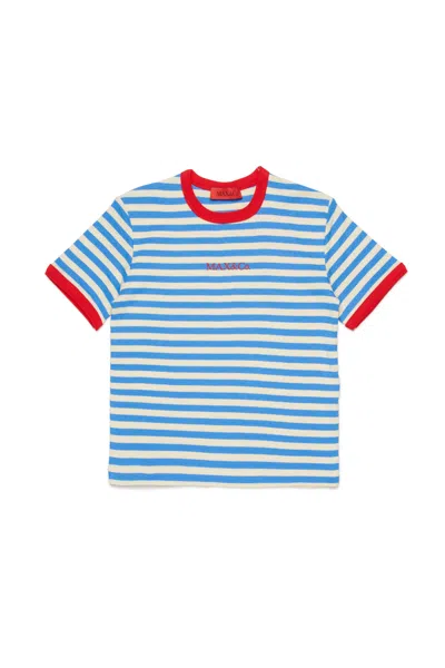 Max & Co Striped Logo T-shirt In Blue