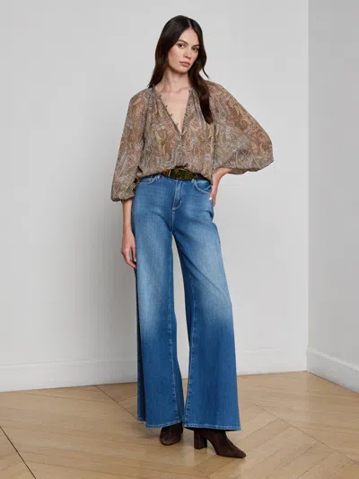 L'agence Teagan Printed Dolman Sleeve Blouse In Brown