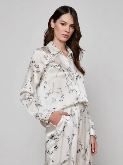 L'agence Tyler Silk Printed Blouse In White