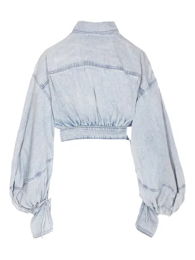 Zimmermann Rebellion Denim Wrap Top Tops Blue In Multi