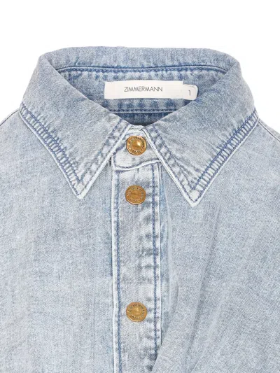 Zimmermann Rebellion Denim Wrap Top Tops Blue In Multi