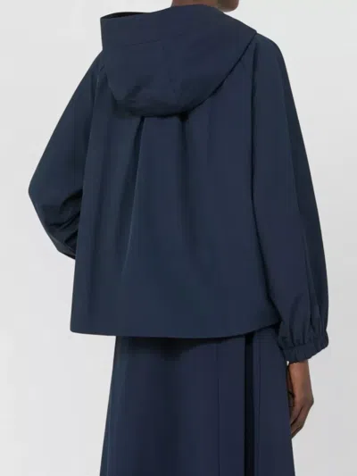 Weekend Max Mara Hooded Jacket Long Sleeves Elastic Cuffs In Blue