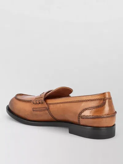 Miu Miu Loafers Round Toe Stitch Detailing Design In Brown