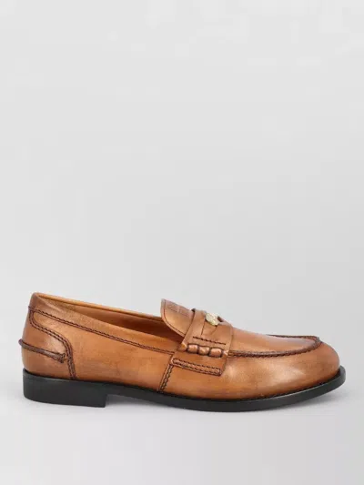 Miu Miu Loafers Round Toe Stitch Detailing Design In Brown