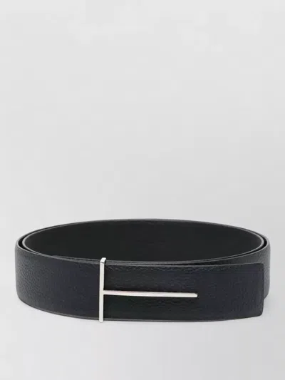Tom Ford Dark Brown Reversible Textured Silver Buckle Belt In Black